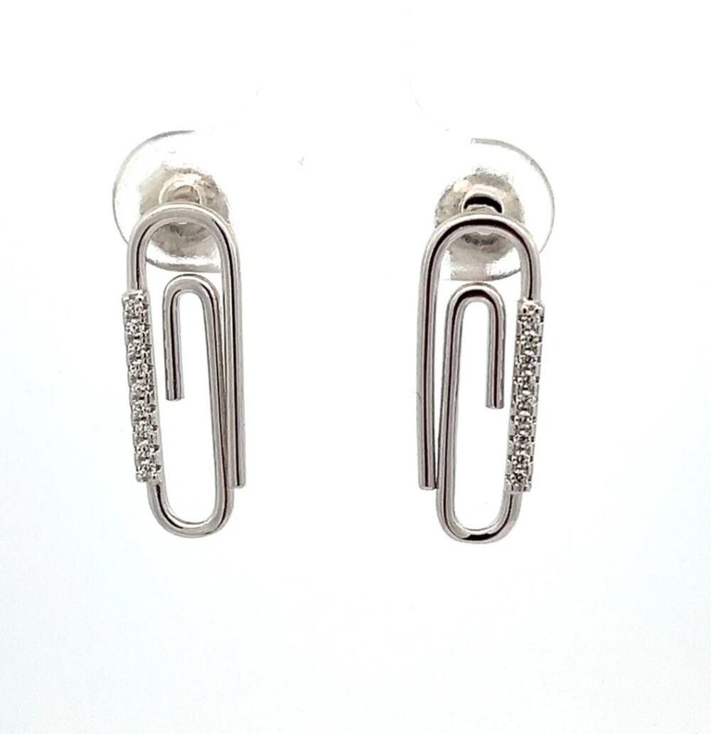 Paper clip Stud Earrings 925 Sterling Silver